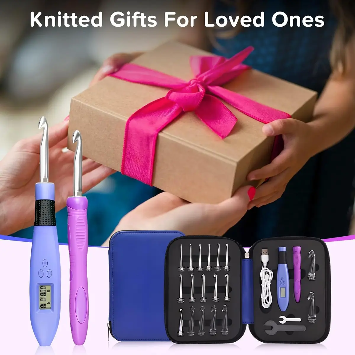 Zcvtbye Light Up Crochet Hooks Set, 18 Sizes with Digital Counters & LED Light | Ergonomic & Rechargeable - view 7