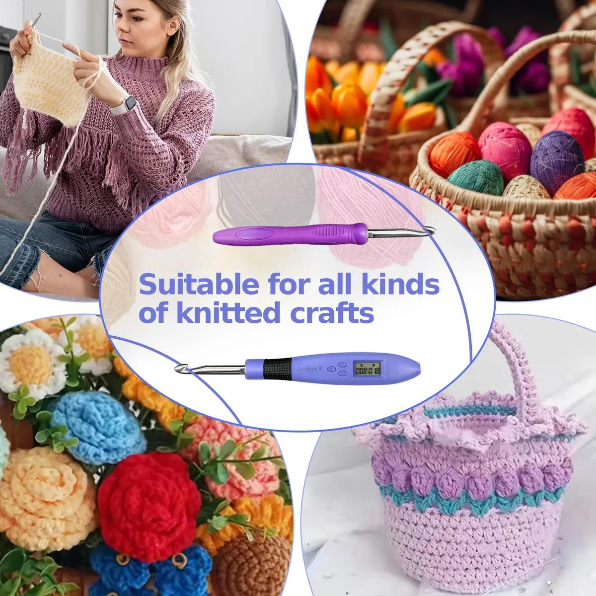 Zcvtbye Light Up Crochet Hooks Set, 18 Sizes with Digital Counters & LED Light | Ergonomic & Rechargeable - view 8