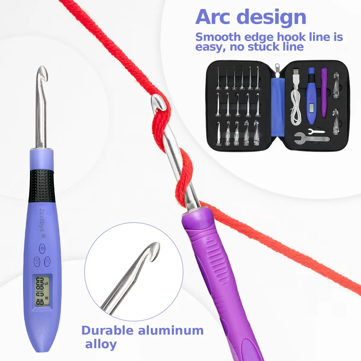 Zcvtbye Light Up Crochet Hooks Set, 18 Sizes with Digital Counters & LED Light | Ergonomic & Rechargeable - view 3