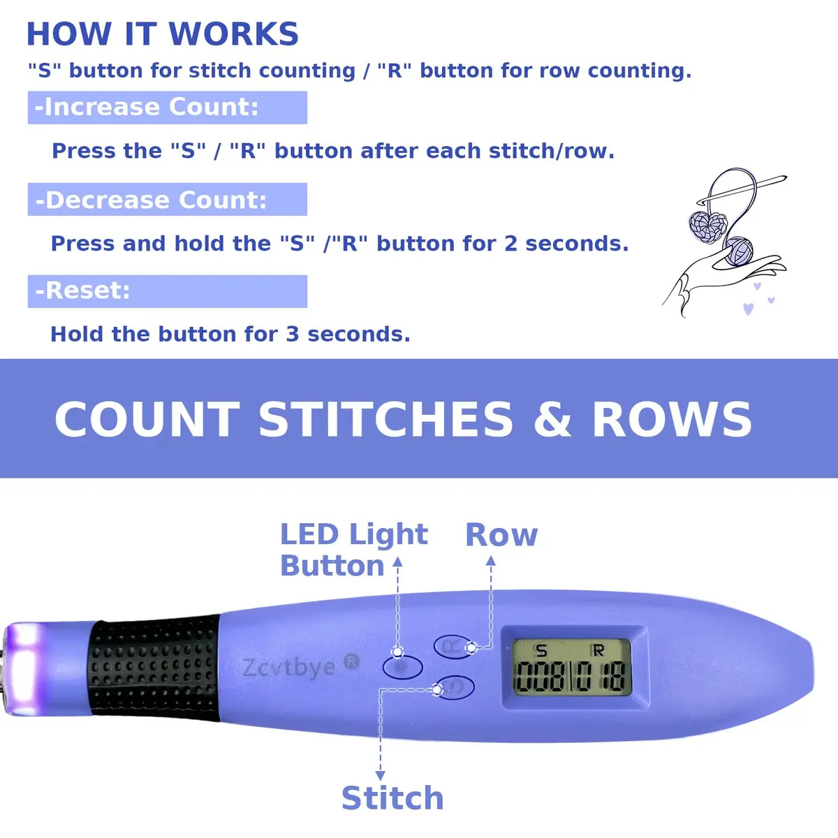 Zcvtbye Light Up Crochet Hooks Set, 18 Sizes with Digital Counters & LED Light | Ergonomic & Rechargeable - view 4