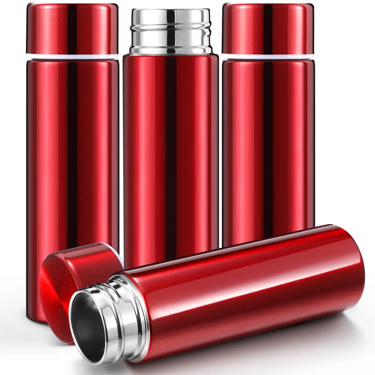 Vesici 4 Pack 4.4oz (130ml) Mini Insulated Water Bottles, Red | Pocket-Sized Hydration On-the-Go - main product image