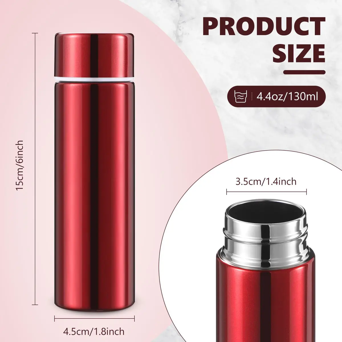 Vesici 4 Pack 4.4oz (130ml) Mini Insulated Water Bottles, Red | Pocket-Sized Hydration On-the-Go - view 2