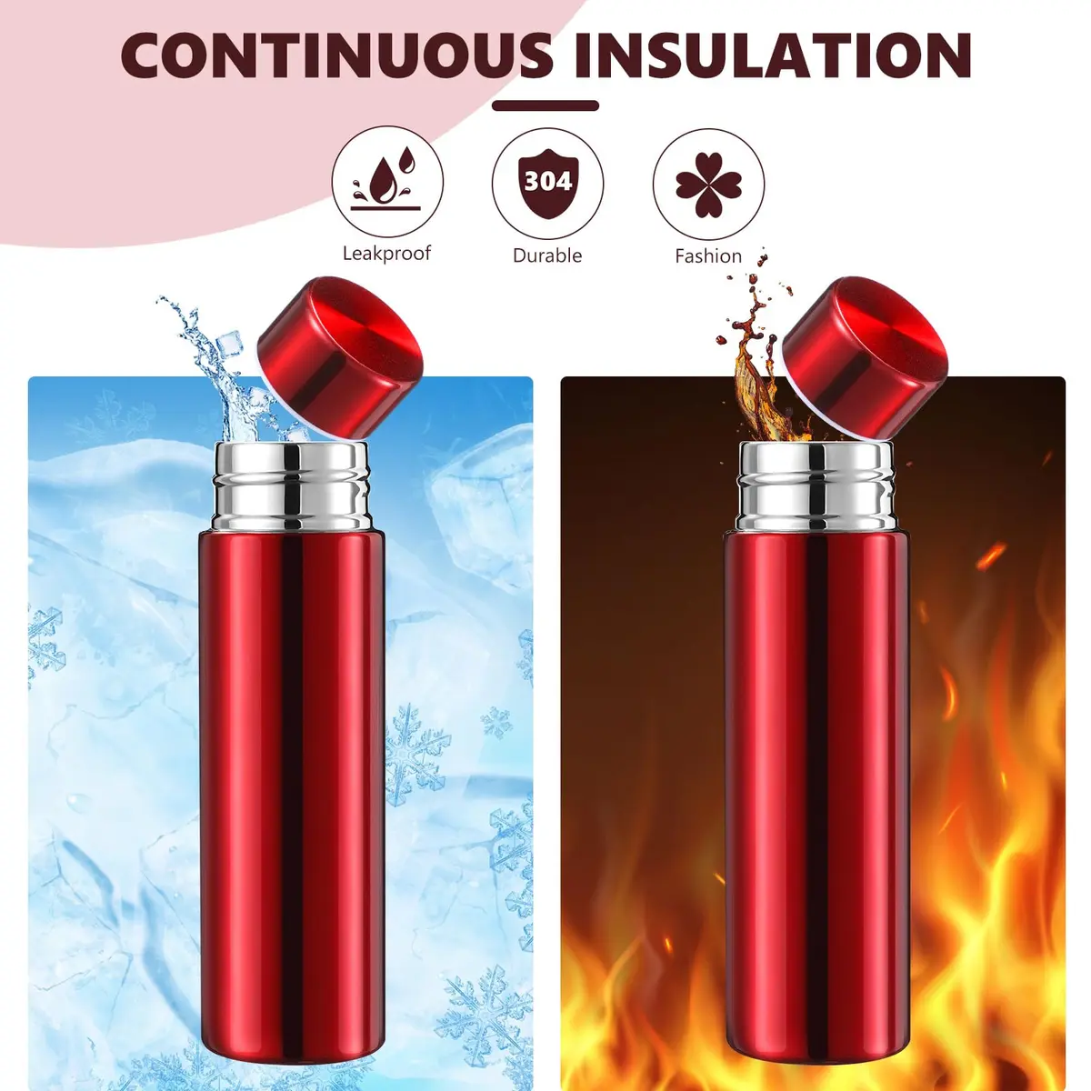 Vesici 4 Pack 4.4oz (130ml) Mini Insulated Water Bottles, Red | Pocket-Sized Hydration On-the-Go - view 4