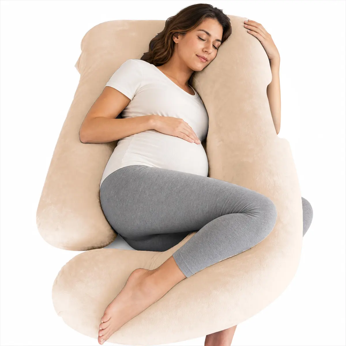 MOON PARK Pregnancy Pillow 57 Inch U Shaped Full Body Maternity Support for Back, Legs, Belly, Hips - Brown - main product image