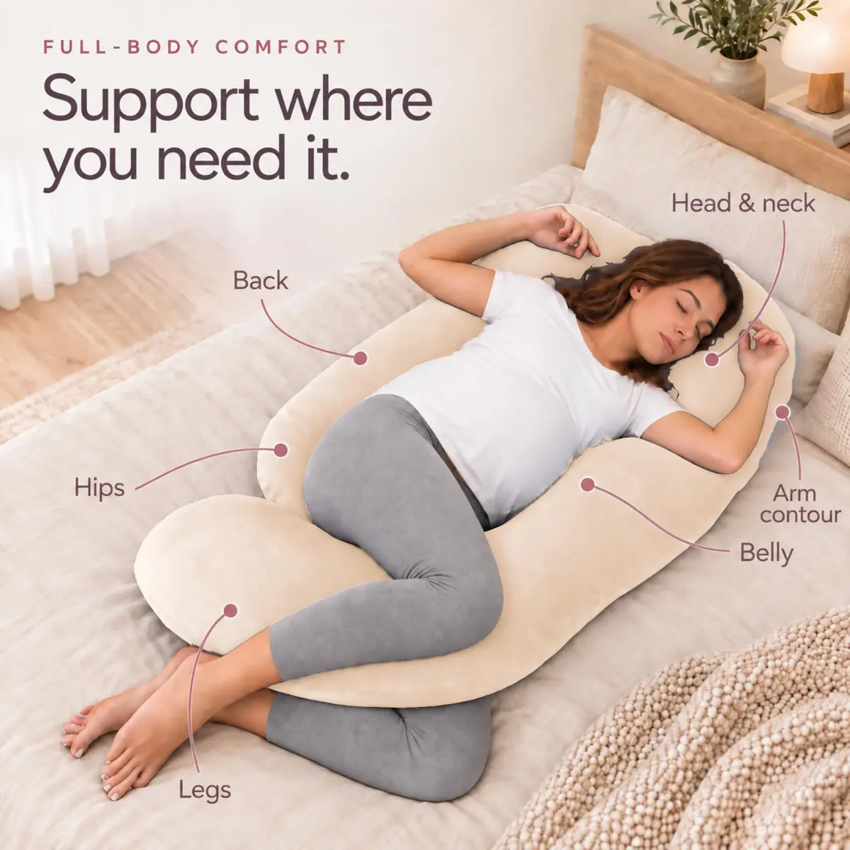 MOON PARK Pregnancy Pillow 57 Inch U Shaped Full Body Maternity Support for Back, Legs, Belly, Hips - Brown - view 5