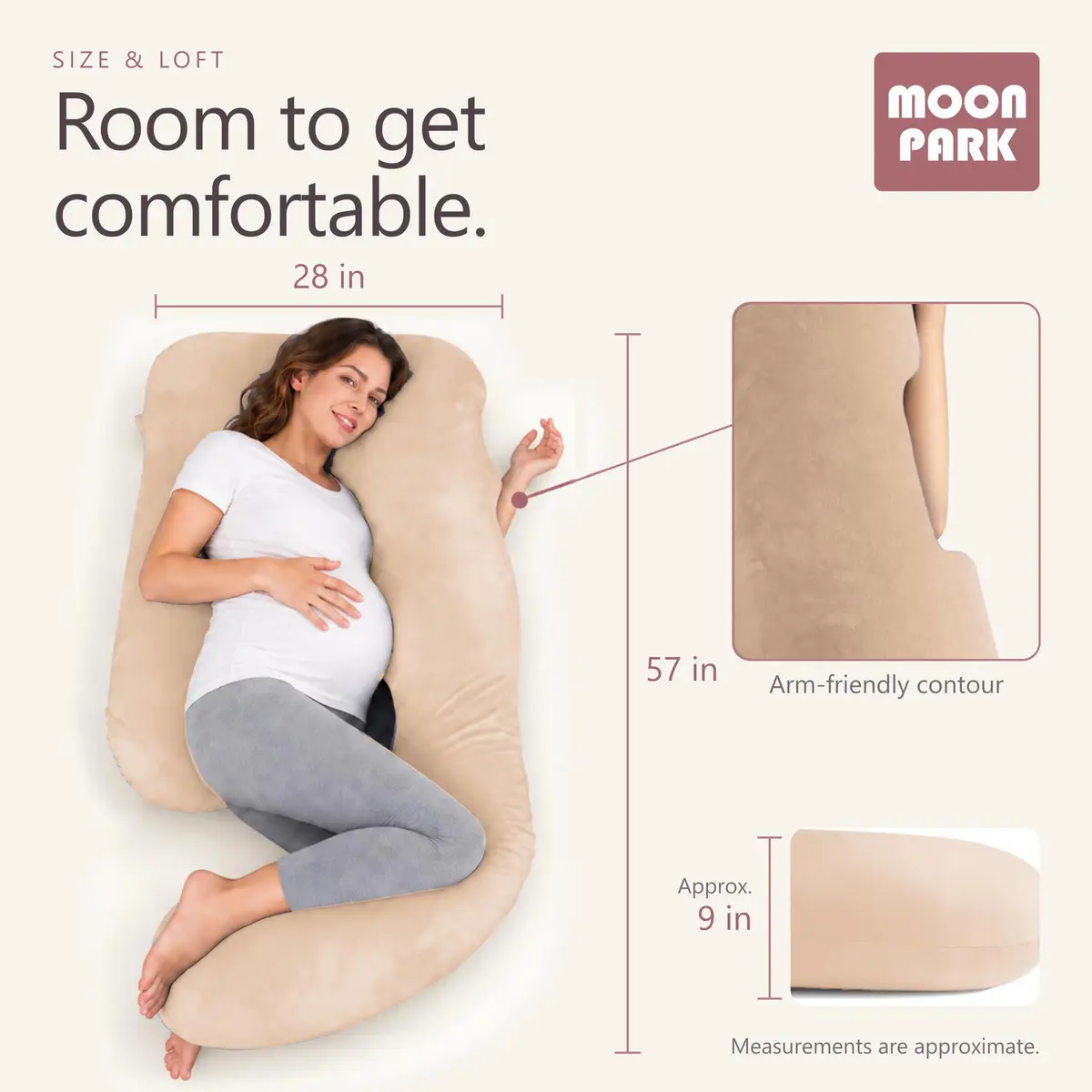 MOON PARK Pregnancy Pillow 57 Inch U Shaped Full Body Maternity Support for Back, Legs, Belly, Hips - Brown - view 6