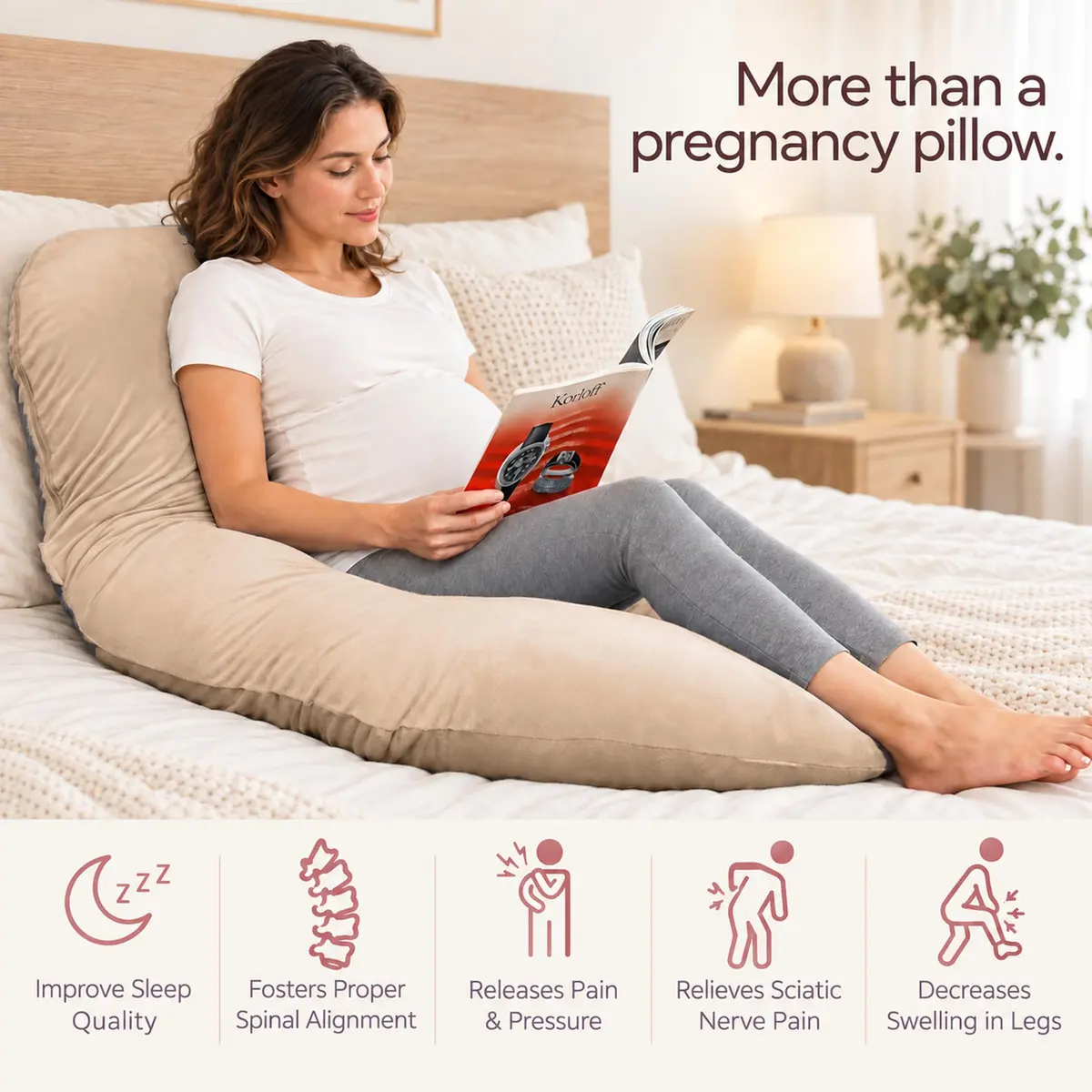 MOON PARK Pregnancy Pillow 57 Inch U Shaped Full Body Maternity Support for Back, Legs, Belly, Hips - Brown - view 7