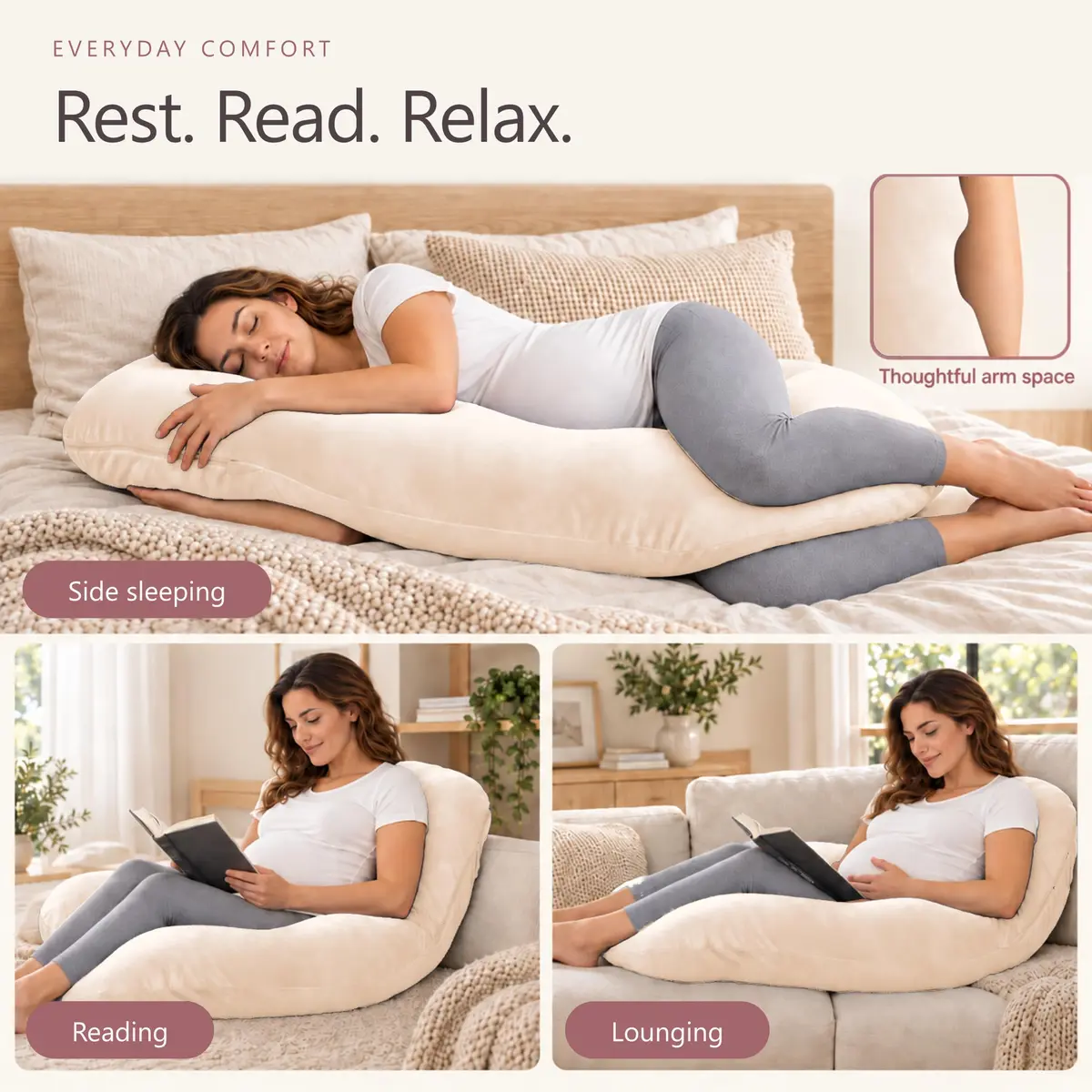 MOON PARK Pregnancy Pillow 57 Inch U Shaped Full Body Maternity Support for Back, Legs, Belly, Hips - Brown - view 8