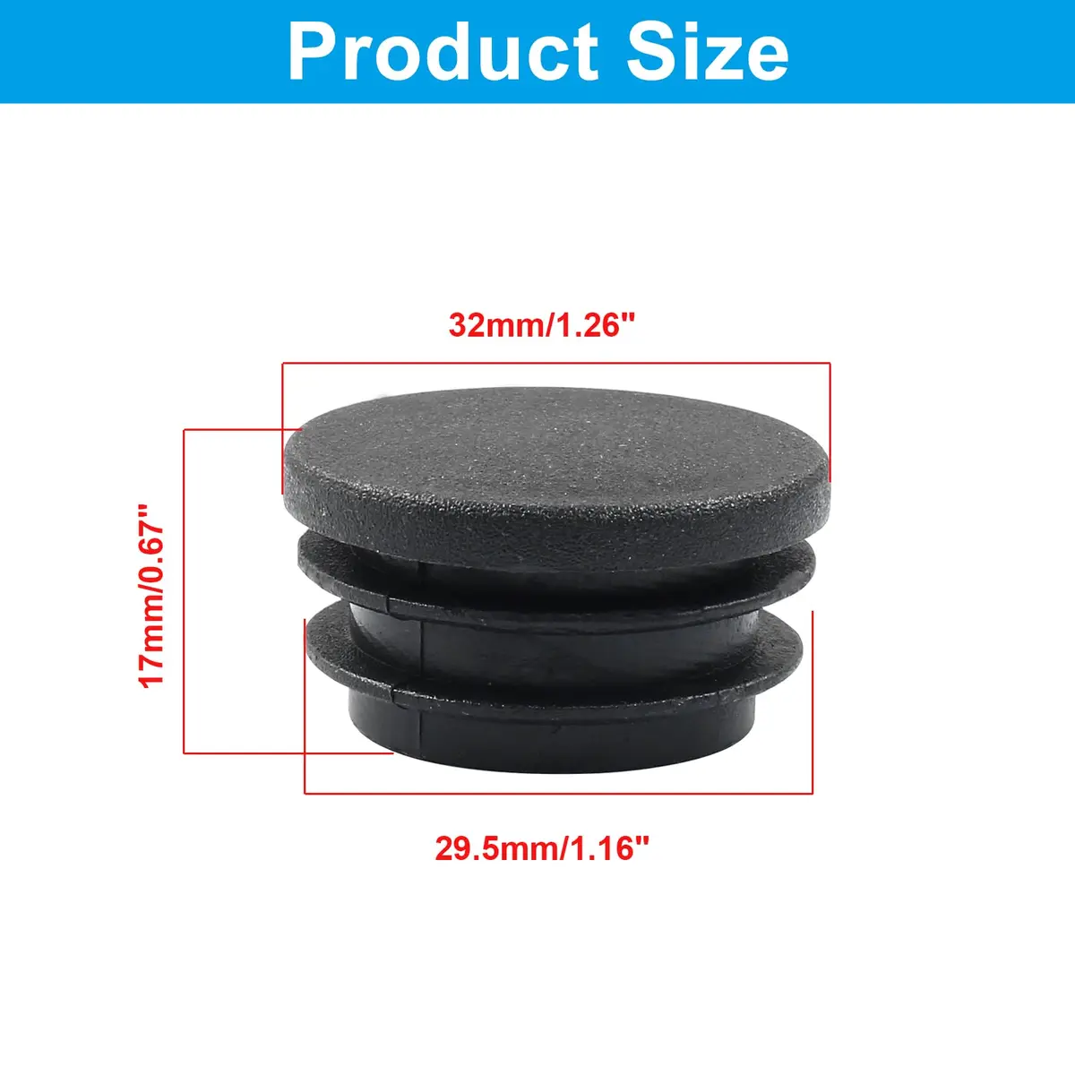Bonsicoky 1-1/4 Inch (32mm) Black Round Plastic Hole Plugs | Furniture Floor Protector, 4 Pack - view 2