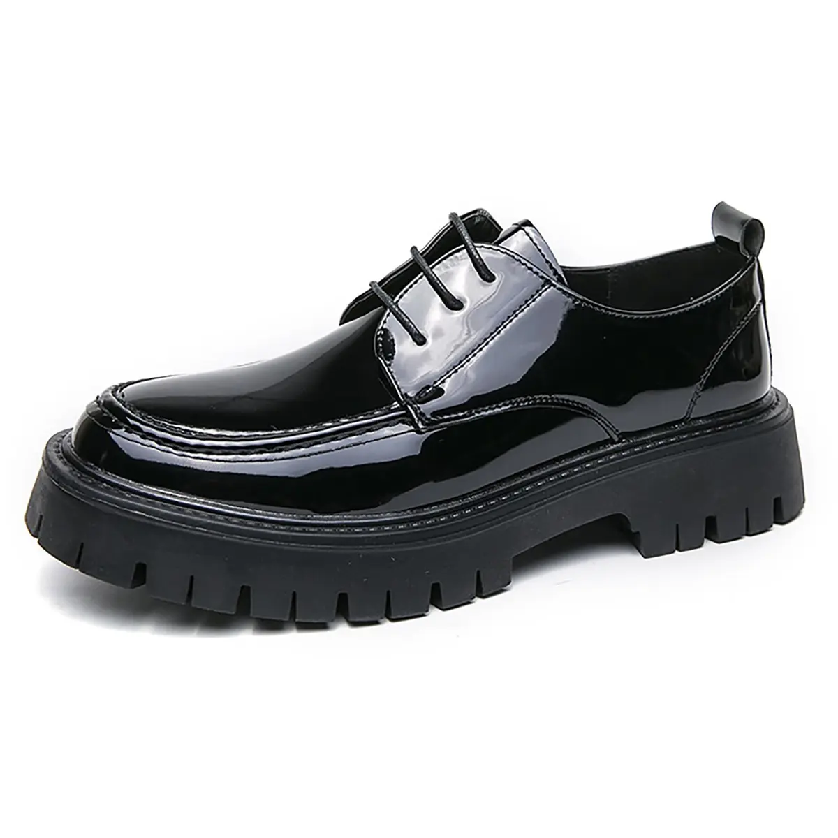 MVIOBUY Men's Black Leather Platform Lace Up Loafers | Size 8.5 Wide (24 cm) - main product image