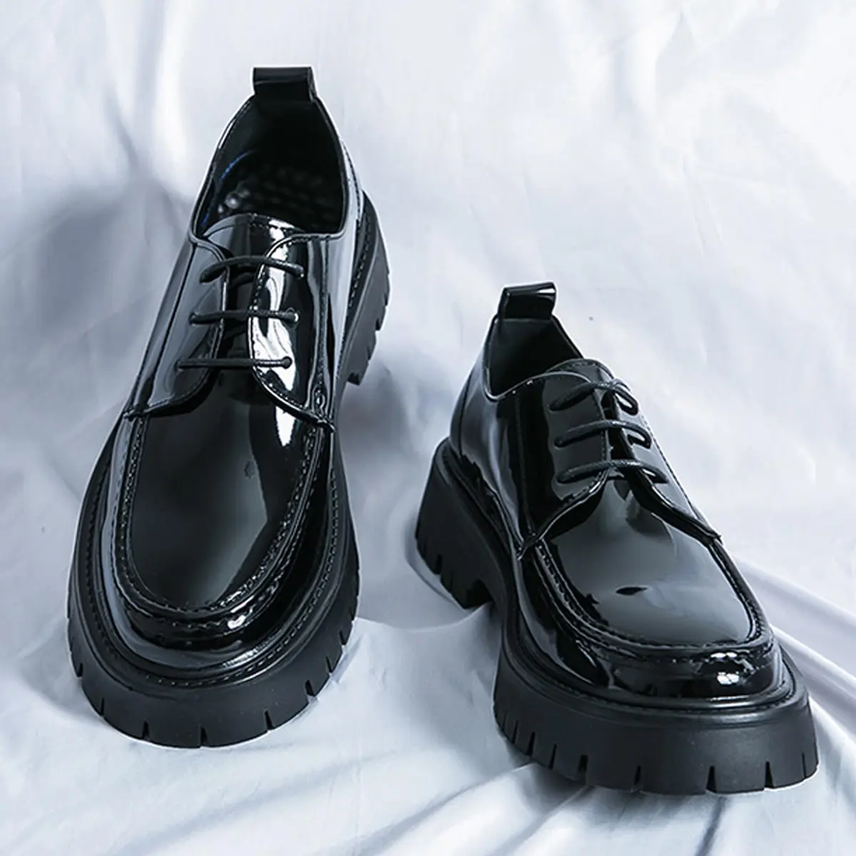 MVIOBUY Men's Black Leather Platform Lace Up Loafers | Size 8.5 Wide (24 cm) - view 3