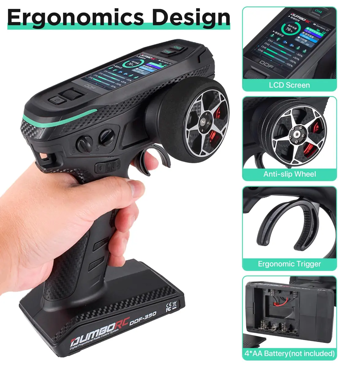 DUMBORC DDF-350 RC Radio Transmitter and Receiver 10 Channel HD Screen | 10-Channel Control for RC Cars, Boats, Tanks - view 4