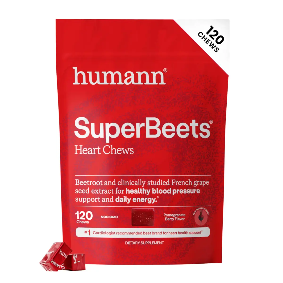 HumanN SuperBeets Heart Chews Pomegranate Berry 120 Ct | Supports Blood Pressure & Energy - main product image
