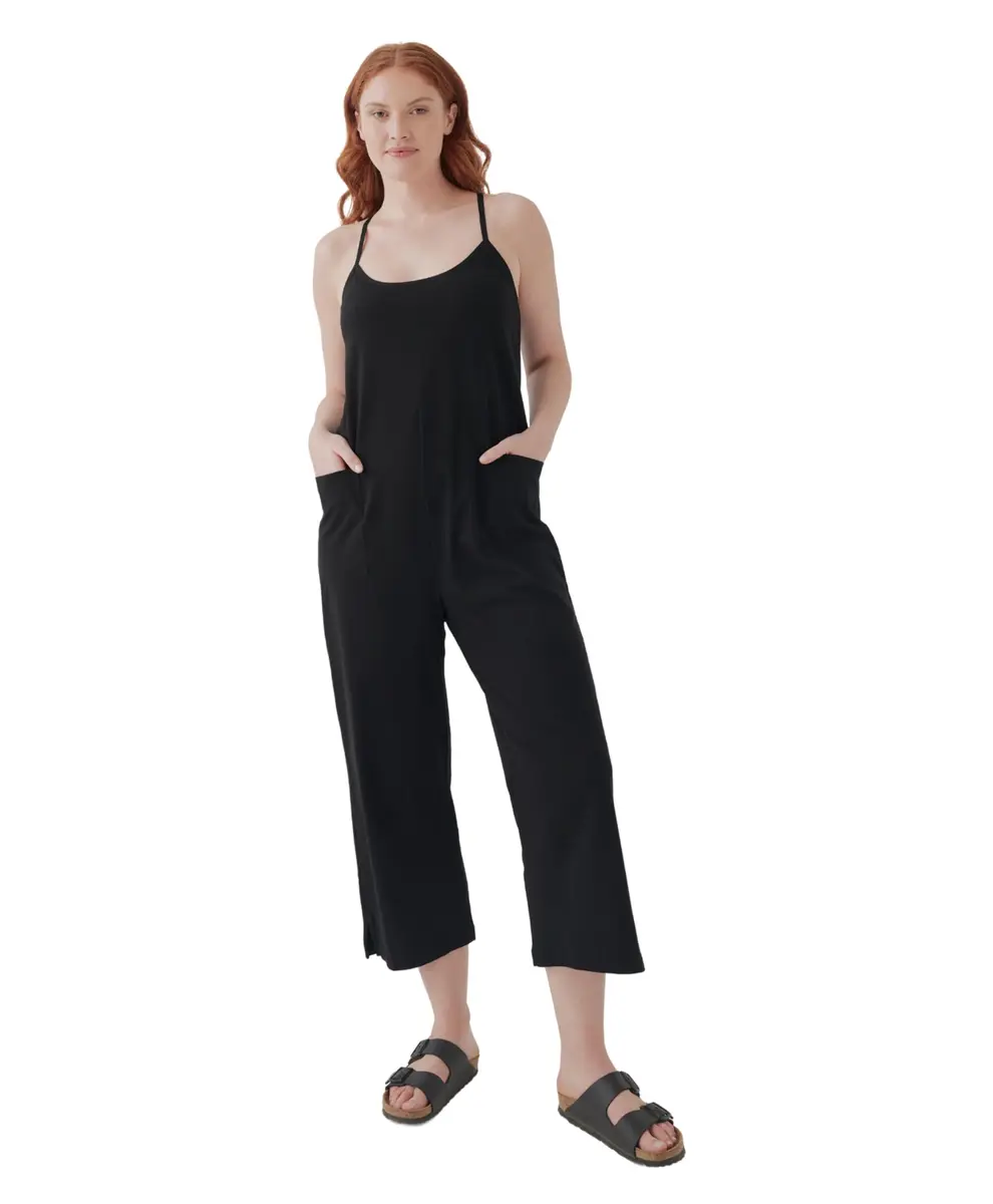 Pact Organic Cotton Women's Lounge Jumpsuit | Relaxed Fit, Breathable, US Import (95% Organic Cotton, Small, Black) - main product image
