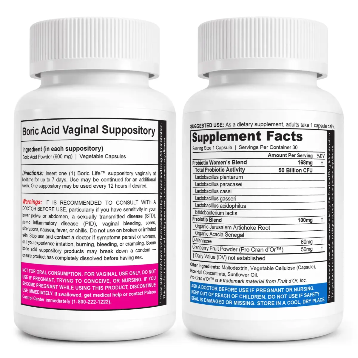 NutraBlast Boric Acid Suppositories Bundle with Women's Probiotics 60 Count | Supports Odor Control, Intimate Health Support, 100% Pure, Vegetable Capsules, Made in USA - view 2