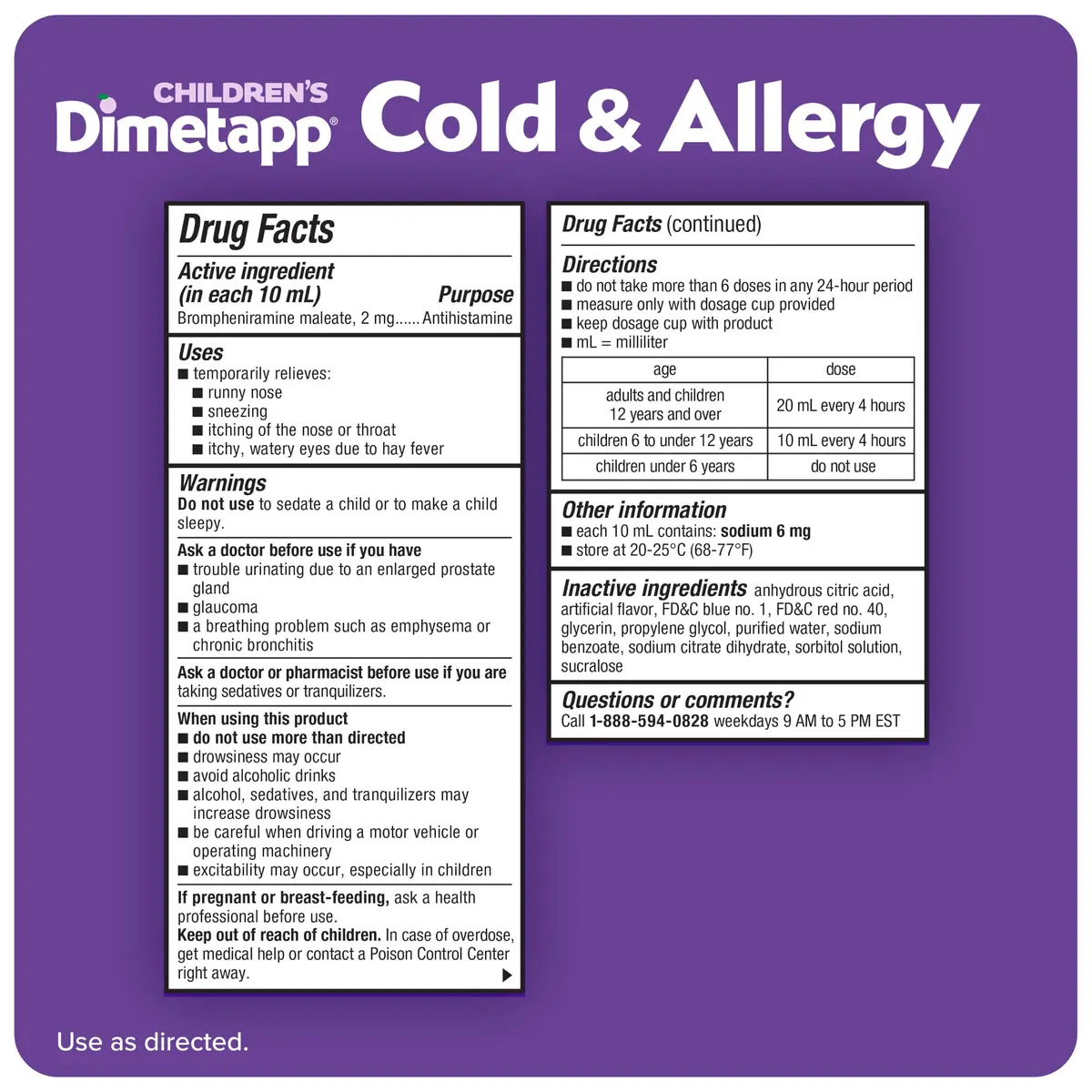 Dimetapp Children’s Cold & Allergy Liquid, Grape Flavor, 8 fl oz | Multi-symptom relief for kids - view 6