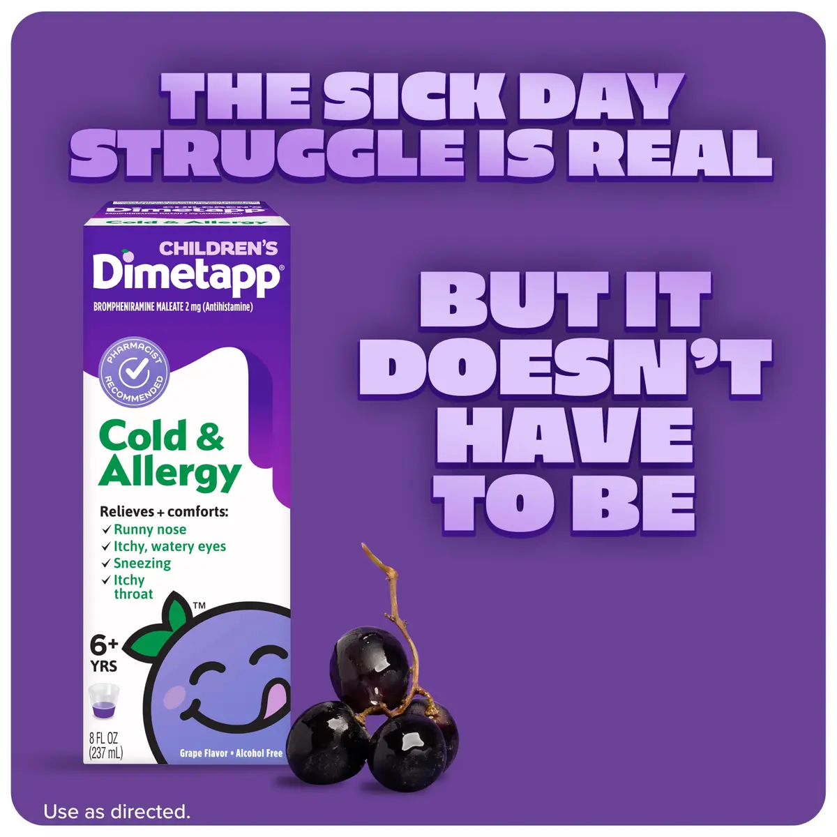 Dimetapp Children’s Cold & Allergy Liquid, Grape Flavor, 8 fl oz | Multi-symptom relief for kids - view 3