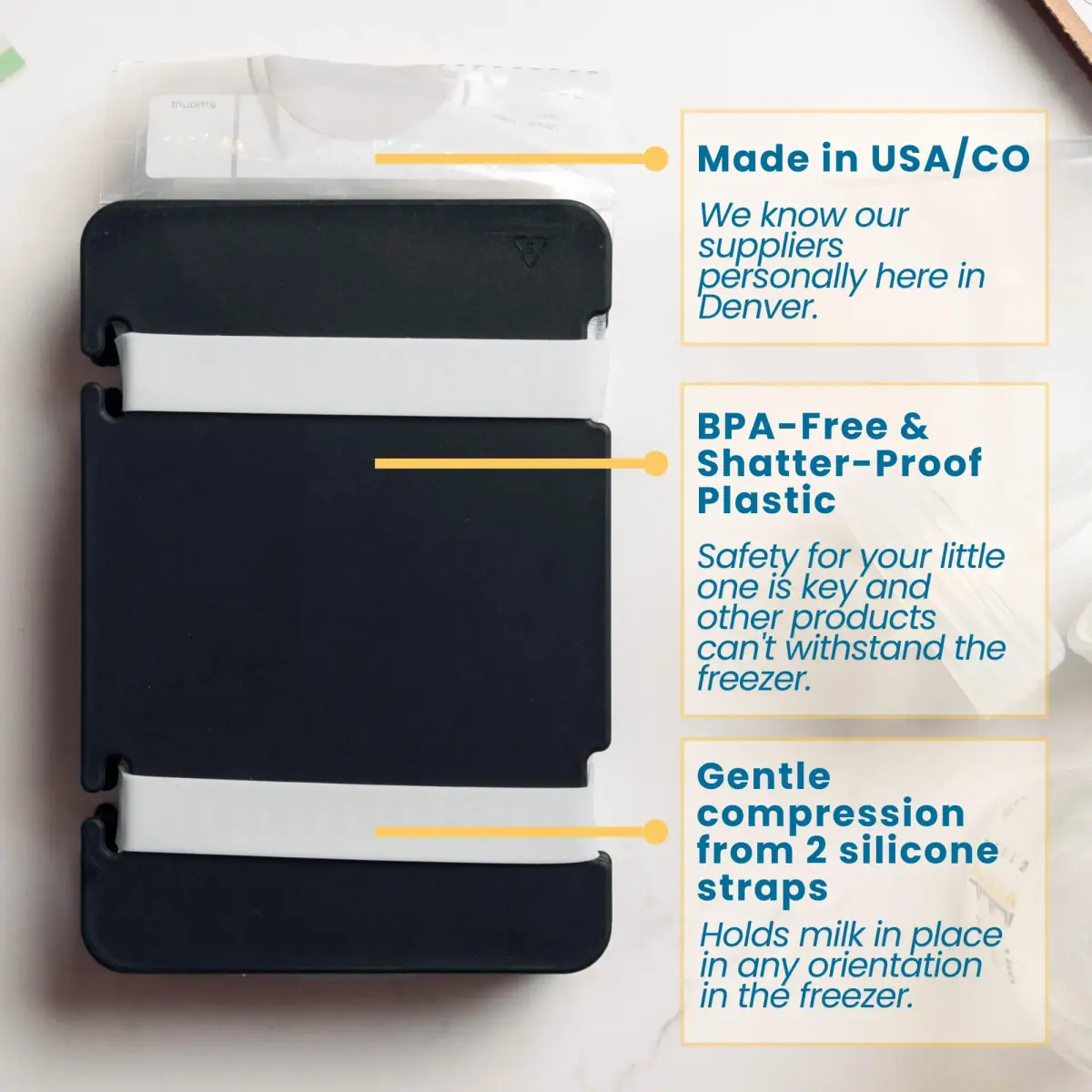 MilkWorx Freeze It Flat Breastmilk Freezer Storage System Black Single 20-pk | USA-Made Organizer for 70+ oz per Gallon Bag - view 5
