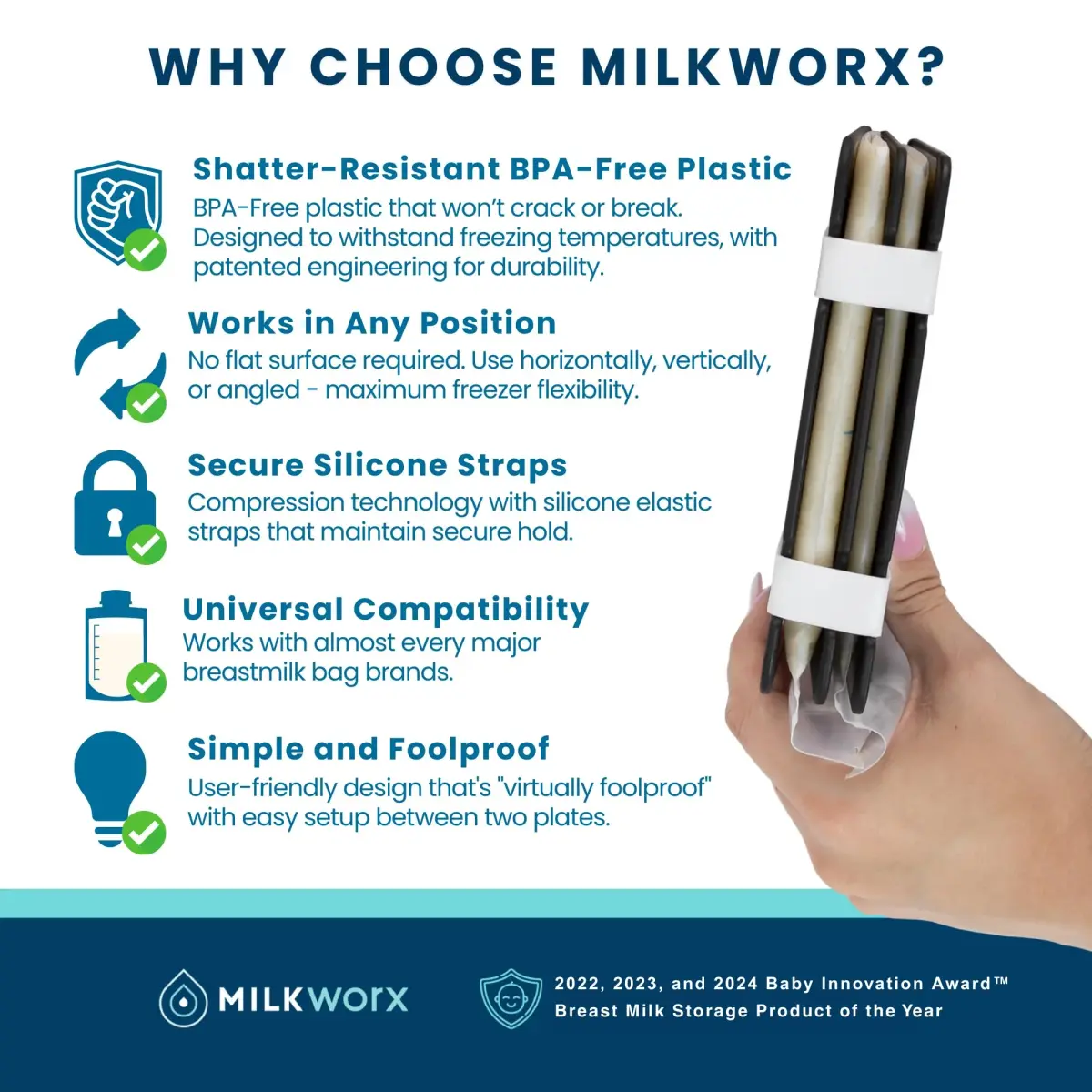 MilkWorx Freeze It Flat Breastmilk Freezer Storage System Black Single 20-pk | USA-Made Organizer for 70+ oz per Gallon Bag - view 3
