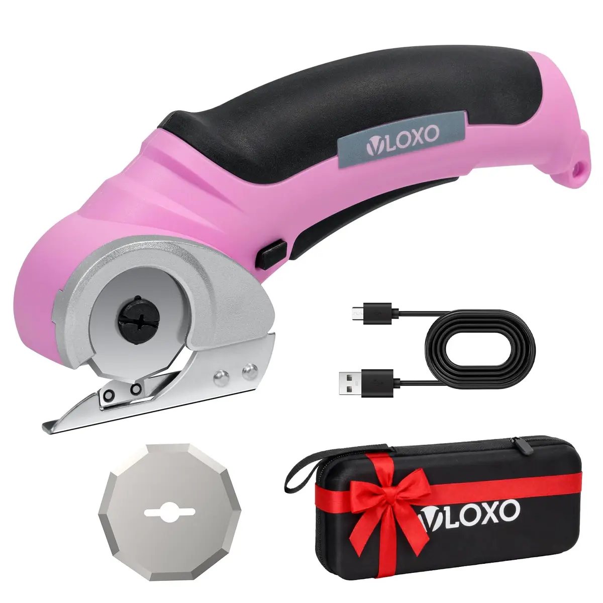 VLOXO Cordless Electric Scissors Cutter with Replacement Blade & Type-C Cable, 0.38 kg (0.87 lbs) Pink | Cuts Cardboard, Leather, Fabric, Carpet - main product image