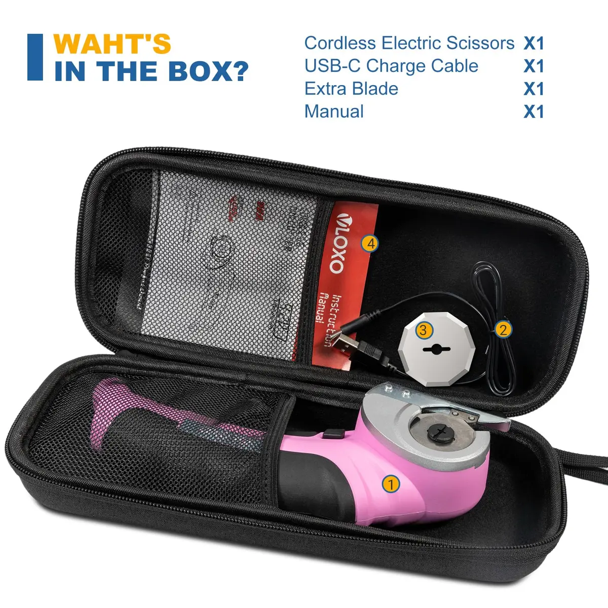 VLOXO Cordless Electric Scissors Cutter with Replacement Blade & Type-C Cable, 0.38 kg (0.87 lbs) Pink | Cuts Cardboard, Leather, Fabric, Carpet - view 9