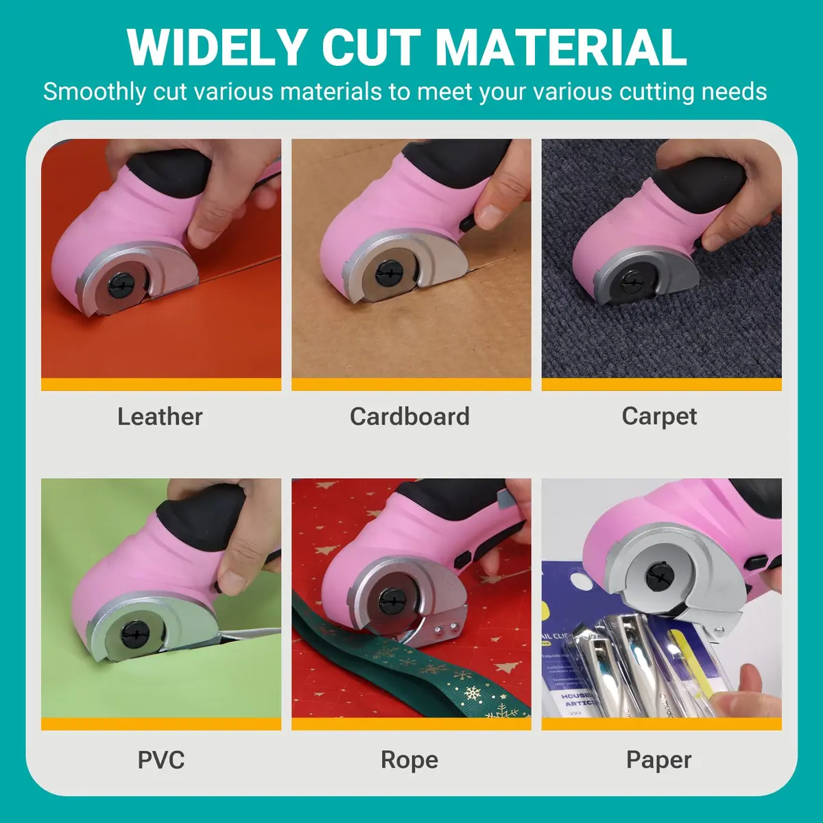 VLOXO Cordless Electric Scissors Cutter with Replacement Blade & Type-C Cable, 0.38 kg (0.87 lbs) Pink | Cuts Cardboard, Leather, Fabric, Carpet - view 2