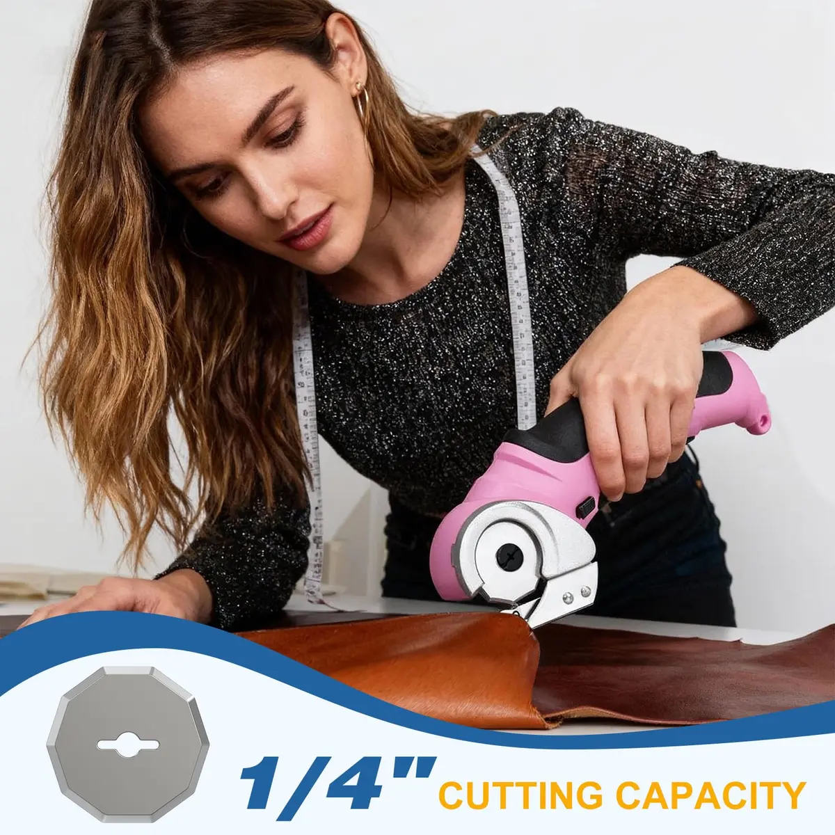 VLOXO Cordless Electric Scissors Cutter with Replacement Blade & Type-C Cable, 0.38 kg (0.87 lbs) Pink | Cuts Cardboard, Leather, Fabric, Carpet - view 4