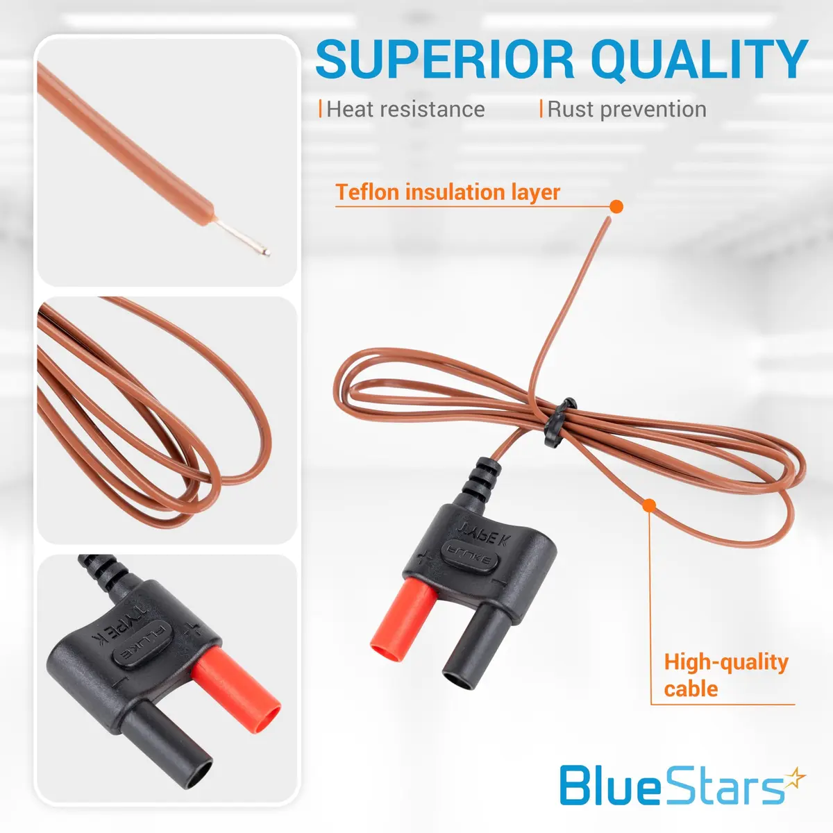 BlueStars 80BK-A Type K Thermocouple Bead Probe 1m (3.28ft) | Accurate to ±2.2°C for Fluke Multimeters - view 3