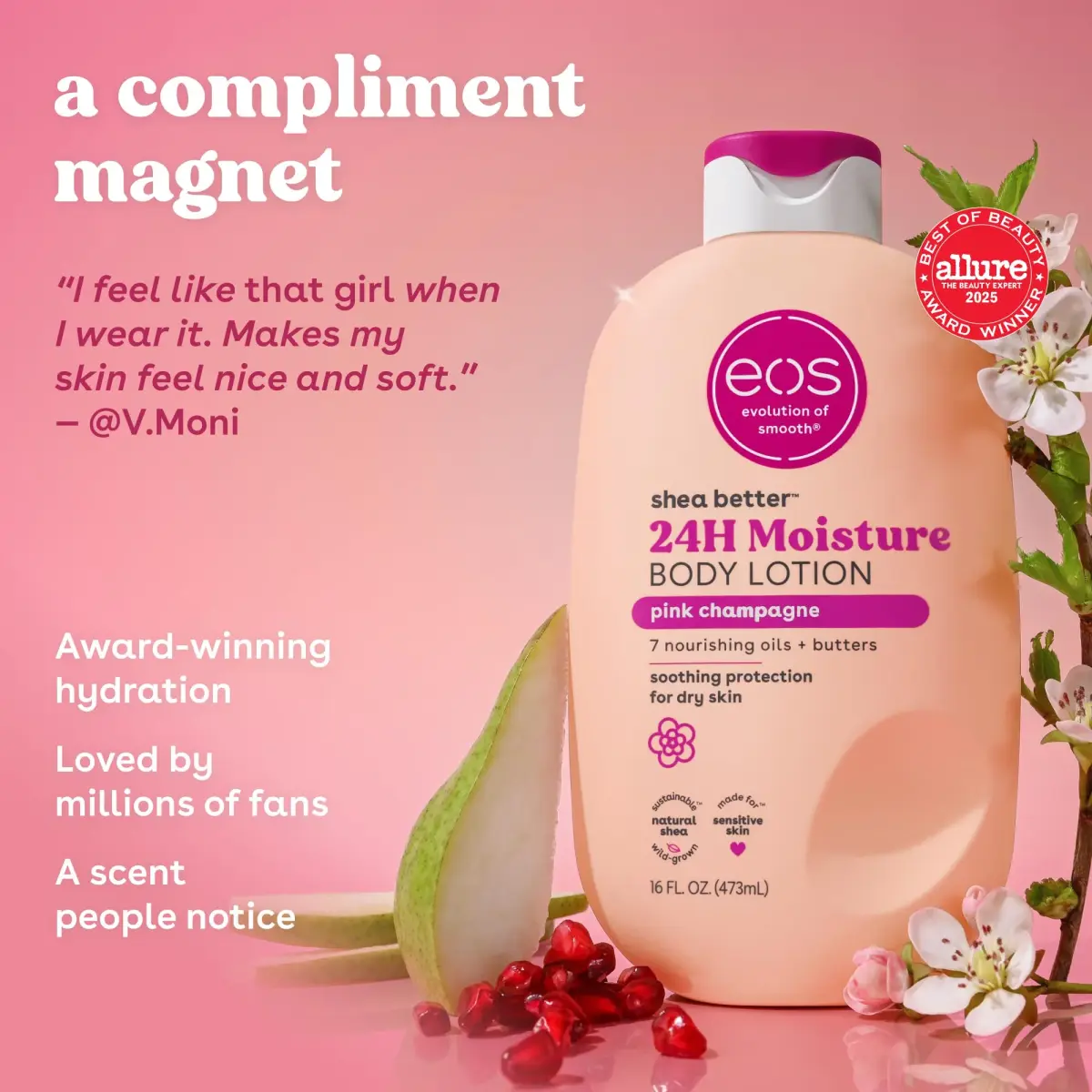 eos Shea Better Body Lotion Pink Champagne 473ml (16 Fl Oz) | 24-Hour Moisture for Soft Skin - view 3