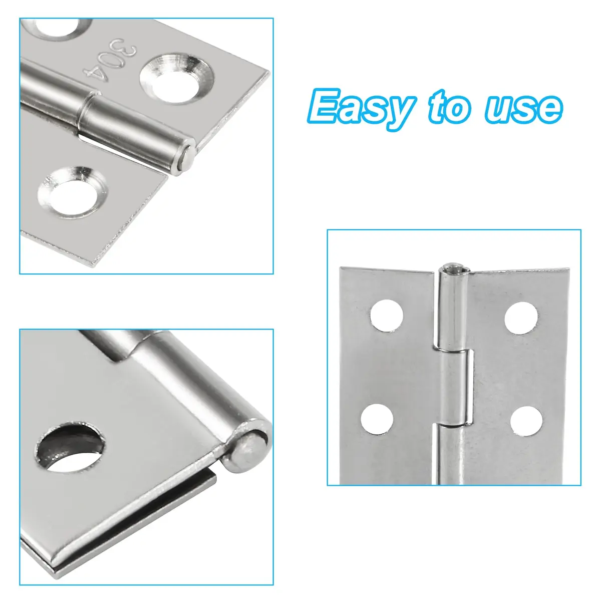 Adyoney 20Pcs 1.73 inch (44mm) 304 Stainless Steel Flat Hinges with 120 Screws | Cabinet Door Hinges for Furniture, Drawers, Gates - view 5
