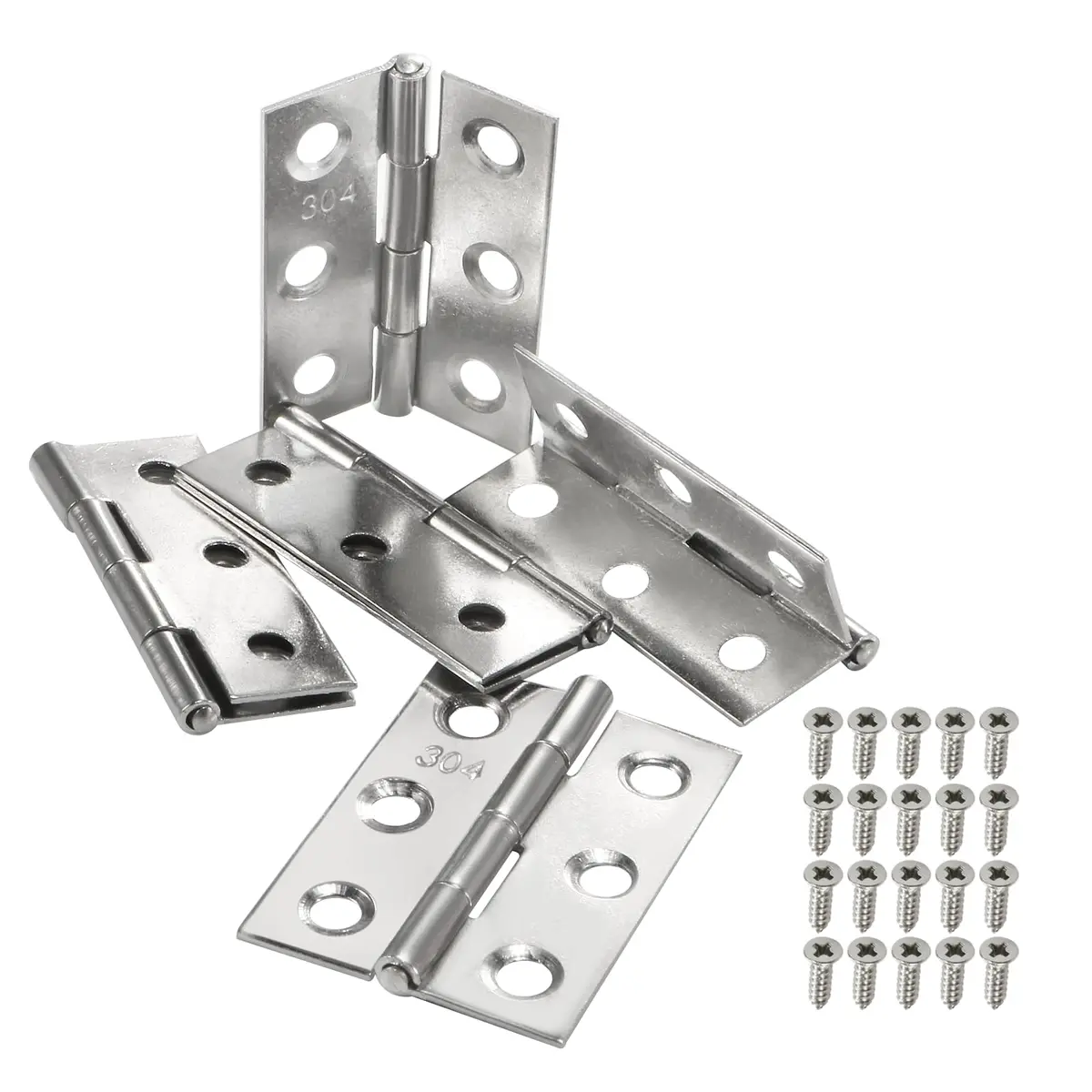 Adyoney 20Pcs 1.73 inch (44mm) 304 Stainless Steel Flat Hinges with 120 Screws | Cabinet Door Hinges for Furniture, Drawers, Gates - main product image