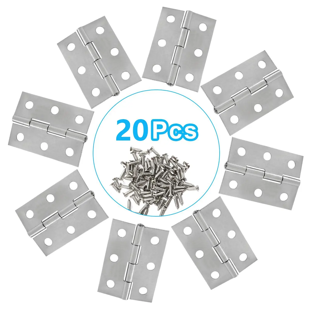 Adyoney 20Pcs 1.73 inch (44mm) 304 Stainless Steel Flat Hinges with 120 Screws | Cabinet Door Hinges for Furniture, Drawers, Gates - view 3