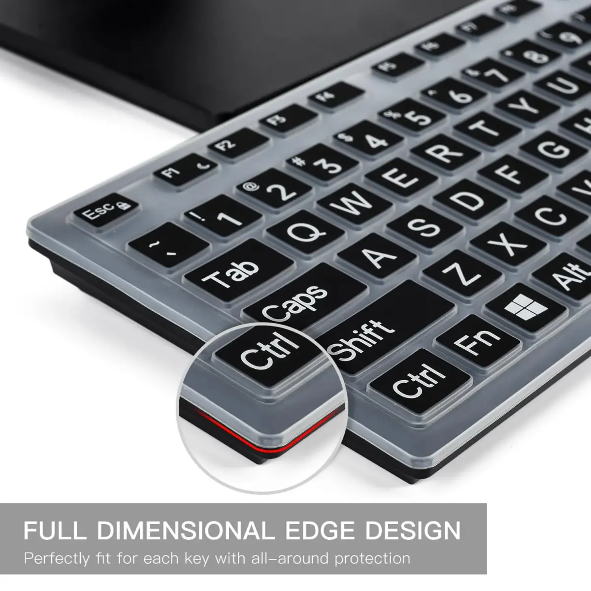 CaseBuy Black Silicone Keyboard Cover with Large Letters for Dell KB216/KM636 US Layout | 0.3mm Thin - view 3