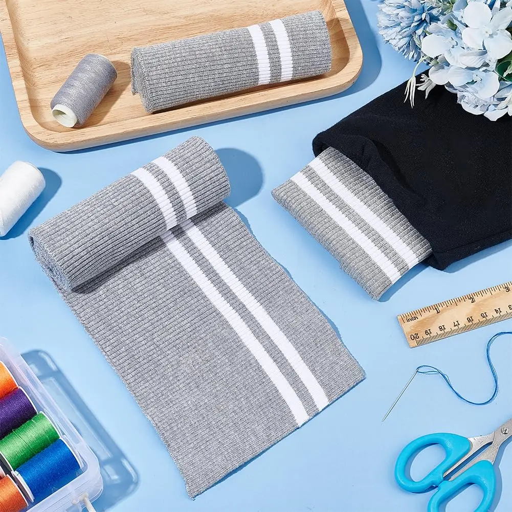 BENECREAT Striped Elastic Fiber Ribbing Fabric 95cm x 14.5cm (37.4" x 5.7") | Two-Way Stretch for Cuffs & Waistbands - view 5