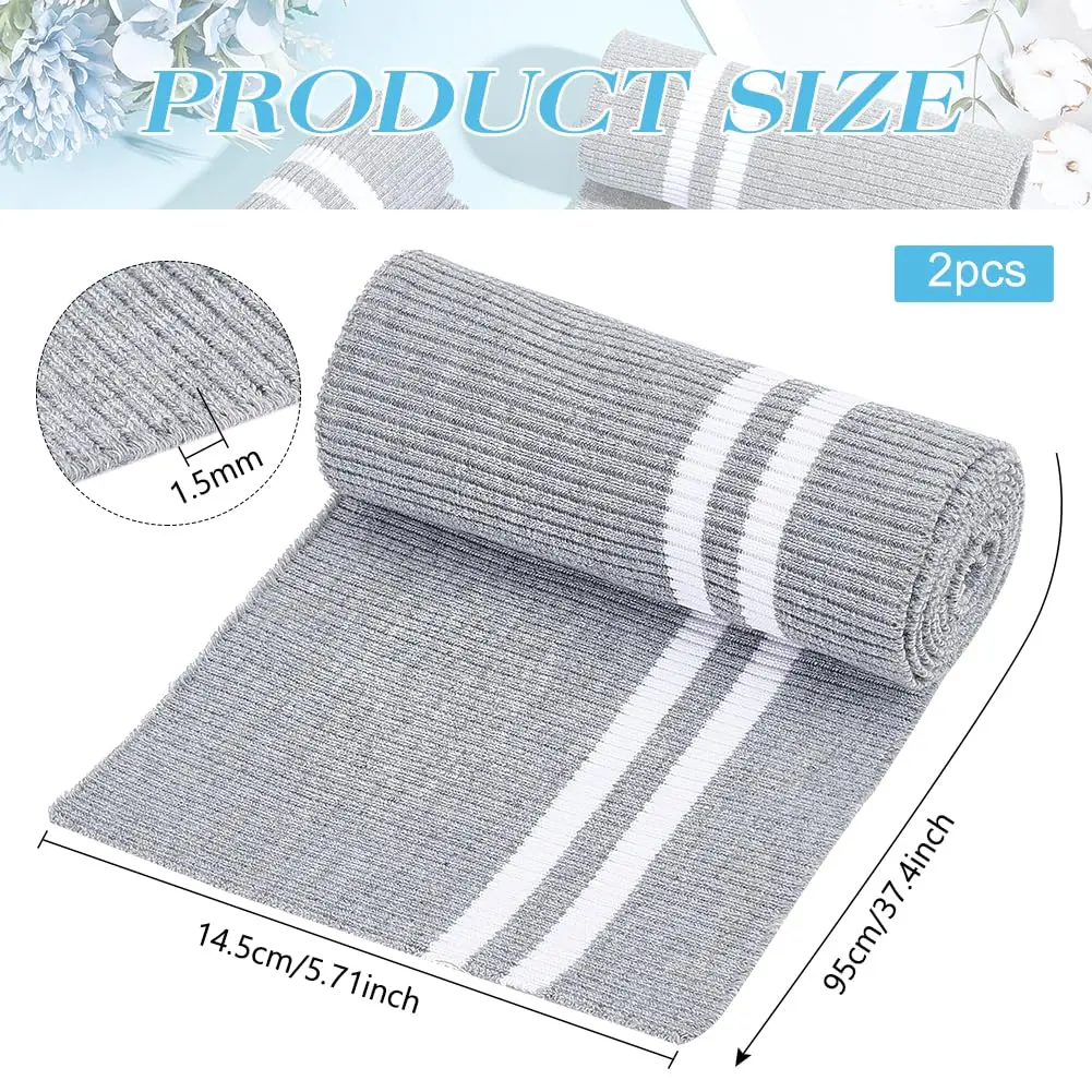 BENECREAT Striped Elastic Fiber Ribbing Fabric 95cm x 14.5cm (37.4" x 5.7") | Two-Way Stretch for Cuffs & Waistbands - view 2