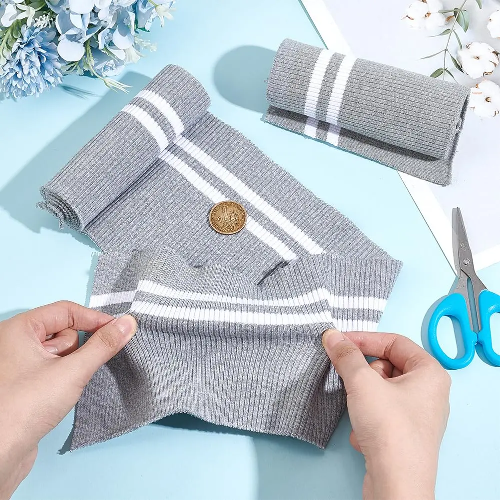 BENECREAT Striped Elastic Fiber Ribbing Fabric 95cm x 14.5cm (37.4" x 5.7") | Two-Way Stretch for Cuffs & Waistbands - view 3