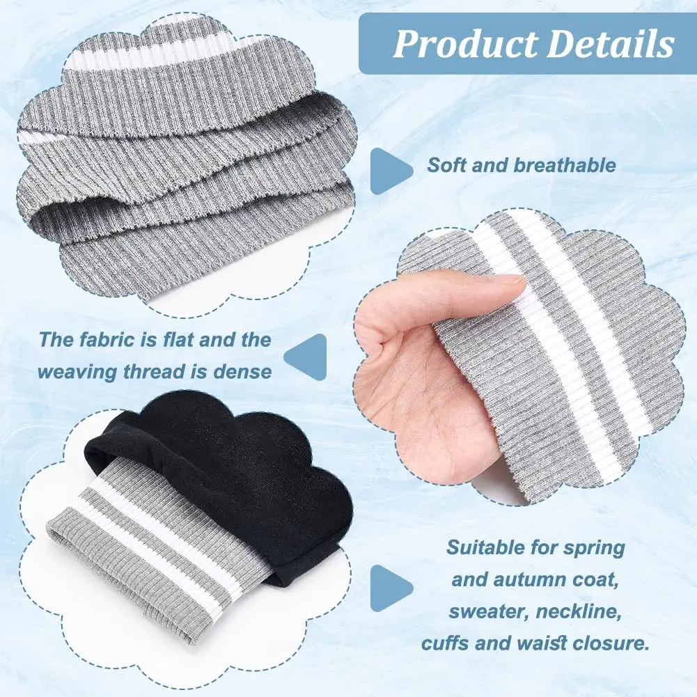 BENECREAT Striped Elastic Fiber Ribbing Fabric 95cm x 14.5cm (37.4" x 5.7") | Two-Way Stretch for Cuffs & Waistbands - view 4