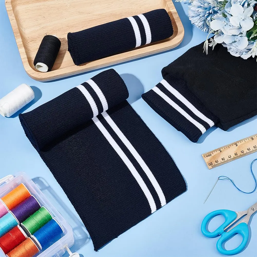 BENECREAT Striped Elastic Fiber Ribbing Fabric 95cm x 14.5cm (37.4" x 5.7") 2-Pack | Soft, Stretchy, Two-Way Stretch Waistband & Cuff Material - view 5