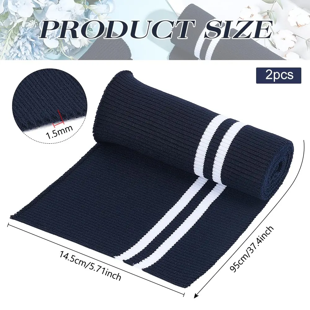 BENECREAT Striped Elastic Fiber Ribbing Fabric 95cm x 14.5cm (37.4" x 5.7") 2-Pack | Soft, Stretchy, Two-Way Stretch Waistband & Cuff Material - view 2