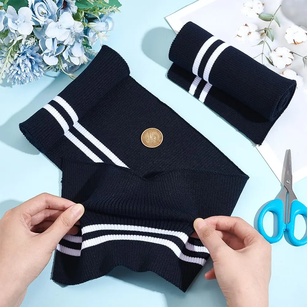 BENECREAT Striped Elastic Fiber Ribbing Fabric 95cm x 14.5cm (37.4" x 5.7") 2-Pack | Soft, Stretchy, Two-Way Stretch Waistband & Cuff Material - view 3