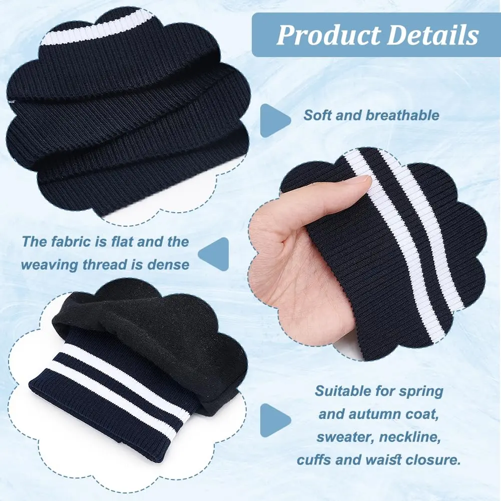 BENECREAT Striped Elastic Fiber Ribbing Fabric 95cm x 14.5cm (37.4" x 5.7") 2-Pack | Soft, Stretchy, Two-Way Stretch Waistband & Cuff Material - view 4