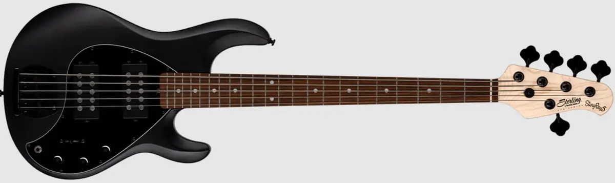 Sterling by Music Man RAY5HH Bass Guitar Stealth Black | HH Tone, 5-String, Full Size - main product image