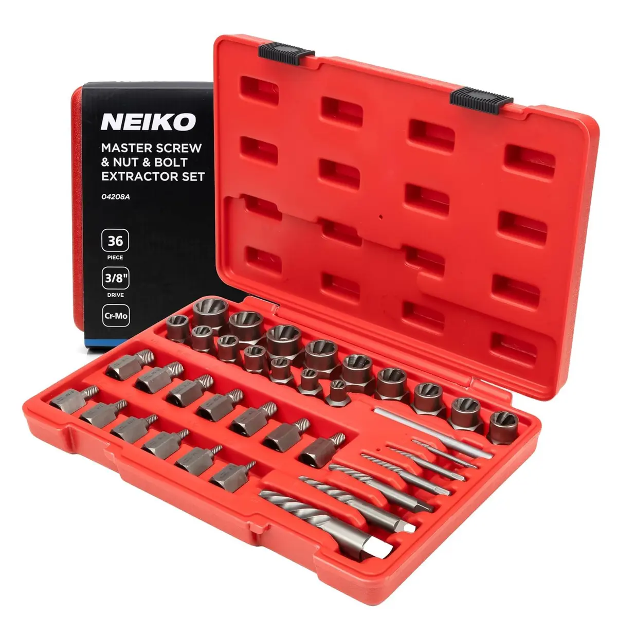 NEIKO 36 Piece Master Screw, Nut, & Bolt Extractor Set with 3/8" Drive Impact Sockets & Spiral Flute Extractors | CR-Mo Steel - view 3