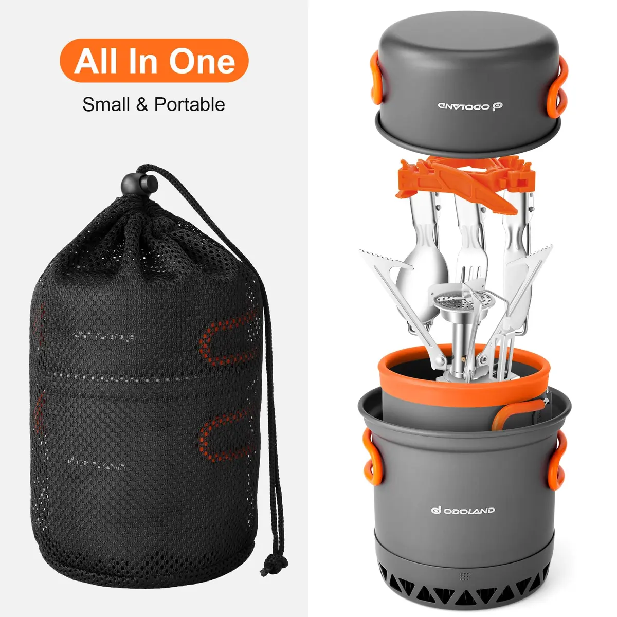 Odoland Camping Mess Kit with Stove & Pots | Lightweight Backpacking Cookware (70-120 chars) - view 7