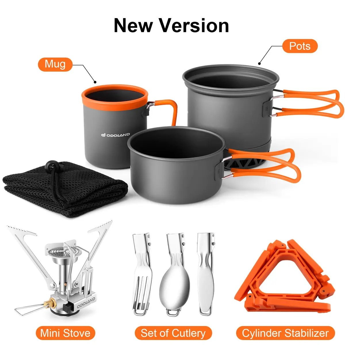 Odoland Camping Mess Kit with Stove & Pots | Lightweight Backpacking Cookware (70-120 chars) - view 3