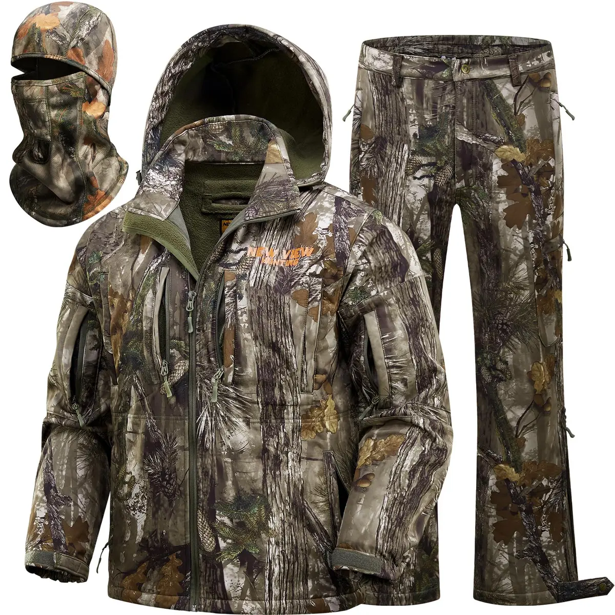 NEW VIEW Camo Hunting Clothes for Men, Quiet Warm Fleece Lining, Cold Weather Deer Hunting Jacket and Pants with Face Mask | Water-Resistant, Winter Ready - main product image