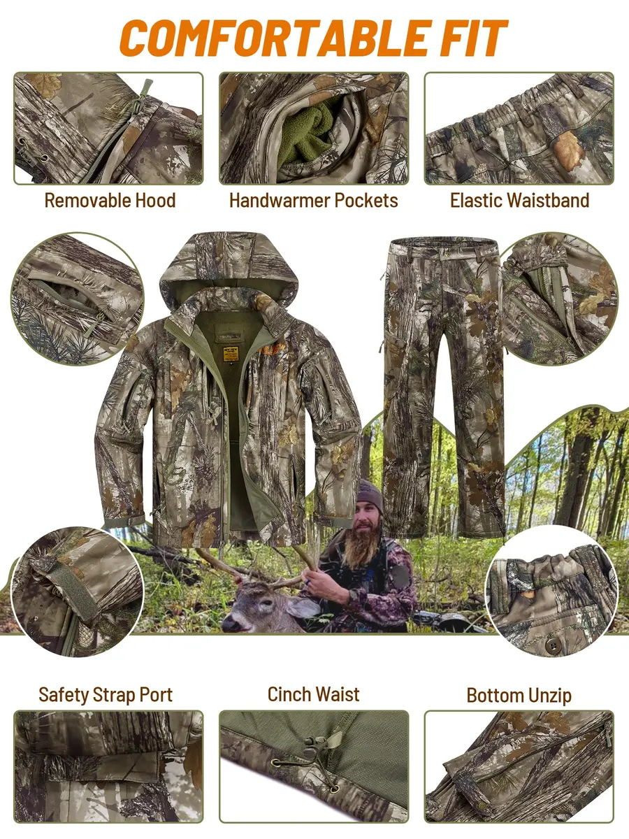 NEW VIEW Camo Hunting Clothes for Men, Quiet Warm Fleece Lining, Cold Weather Deer Hunting Jacket and Pants with Face Mask | Water-Resistant, Winter Ready - view 5