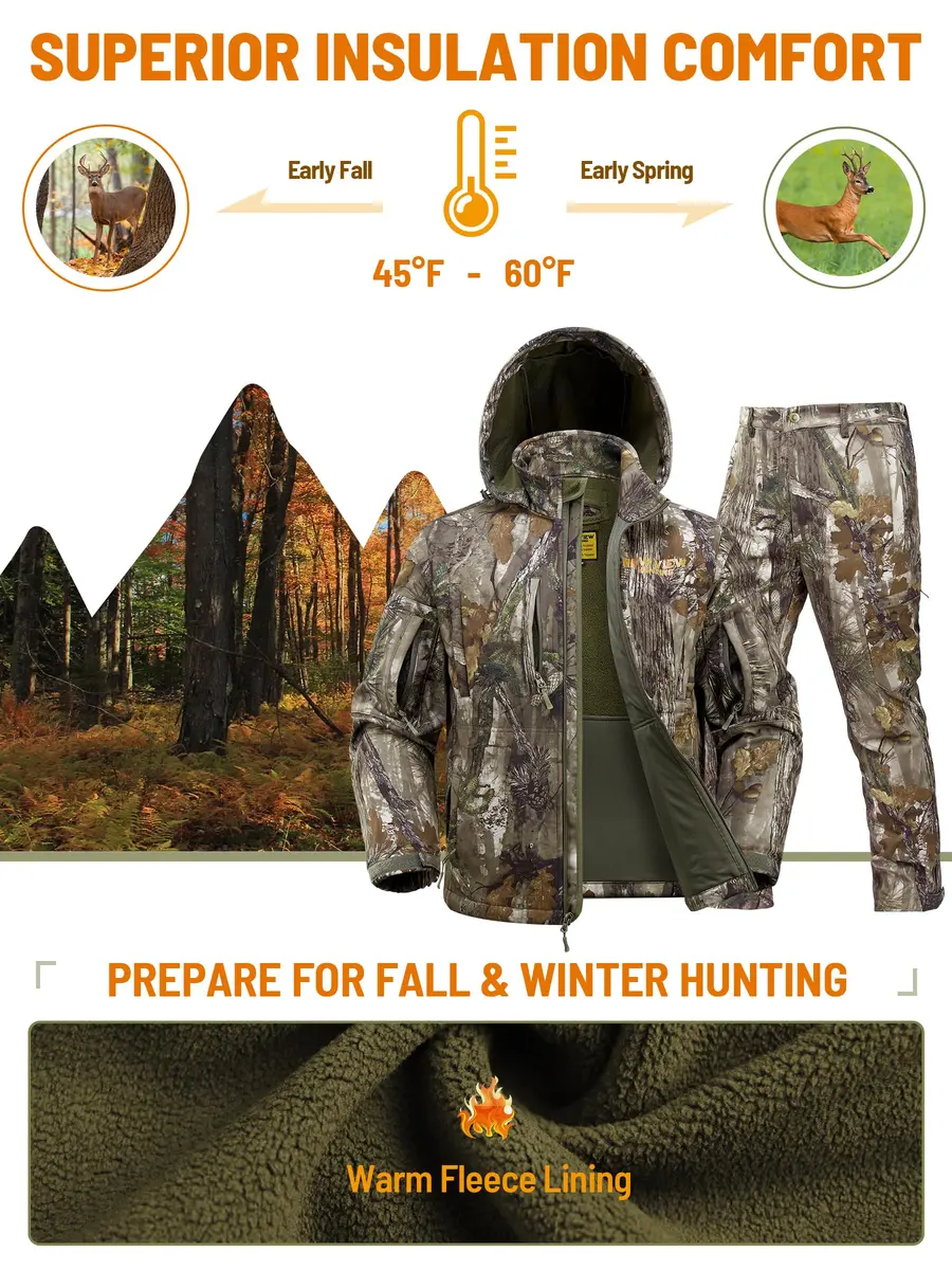 NEW VIEW Camo Hunting Clothes for Men, Quiet Warm Fleece Lining, Cold Weather Deer Hunting Jacket and Pants with Face Mask | Water-Resistant, Winter Ready - view 6