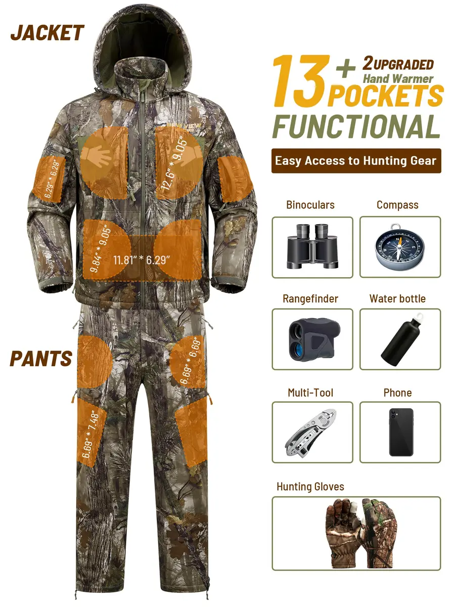 NEW VIEW Camo Hunting Clothes for Men, Quiet Warm Fleece Lining, Cold Weather Deer Hunting Jacket and Pants with Face Mask | Water-Resistant, Winter Ready - view 3