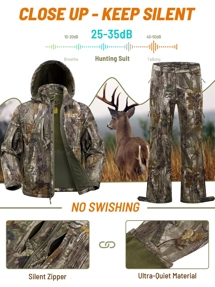 NEW VIEW Camo Hunting Clothes for Men, Quiet Warm Fleece Lining, Cold Weather Deer Hunting Jacket and Pants with Face Mask | Water-Resistant, Winter Ready - view 4